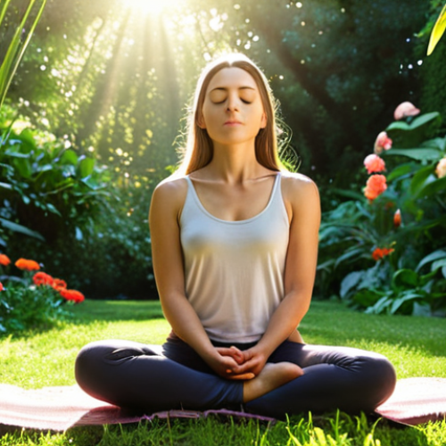 **Image Prompt:** A serene individual practicing mindfulness through deep breathing in a lush garden, surrounded by vibrant flowers and sunlight filtering through the trees. The scene embodies tranquility and inner peace, illustrating the concept of mental well-being.