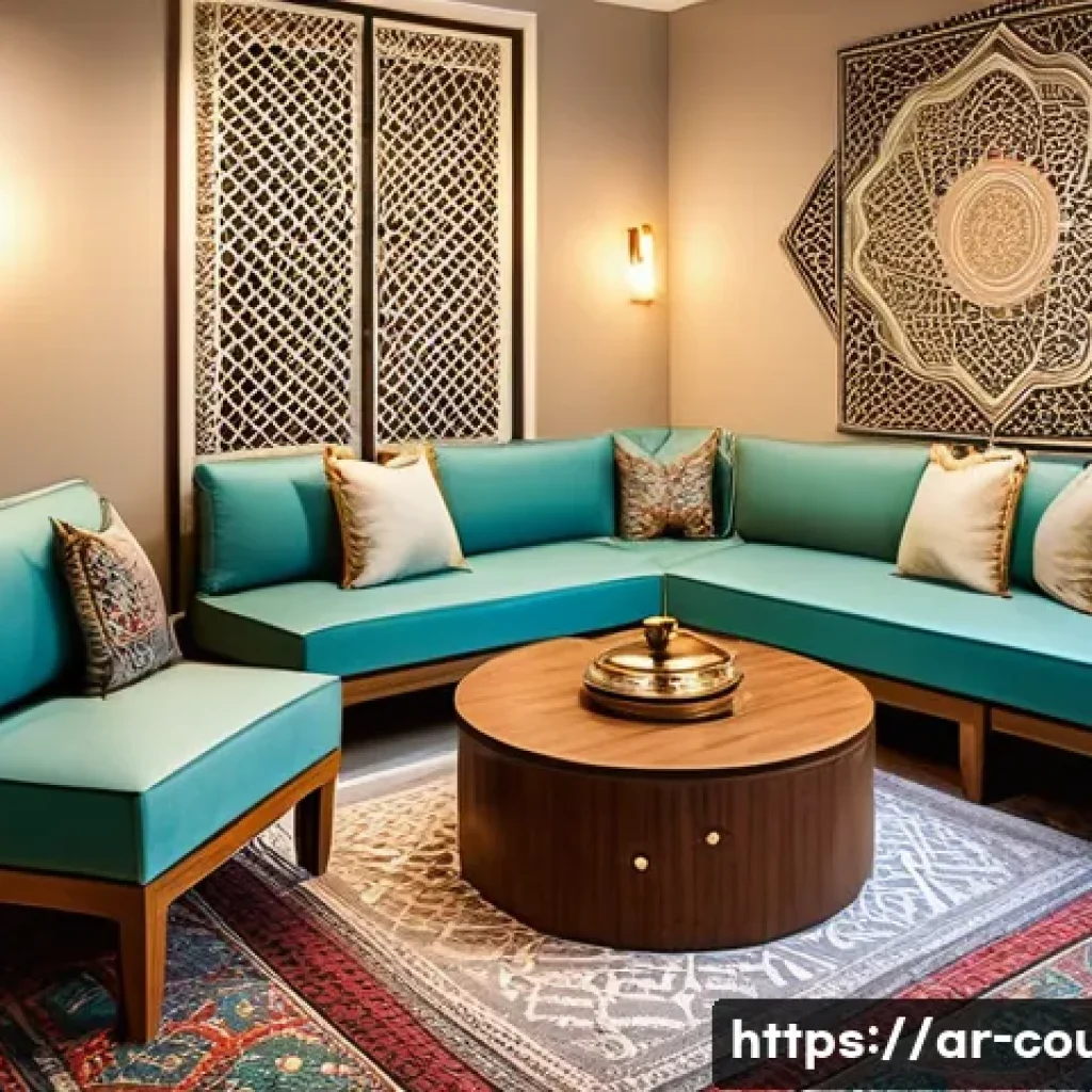 상담심리사와 정신건강 문제의 연계성 - A warm and inviting therapy room designed for Arabic-speaking clients, featuring traditional Middle ...