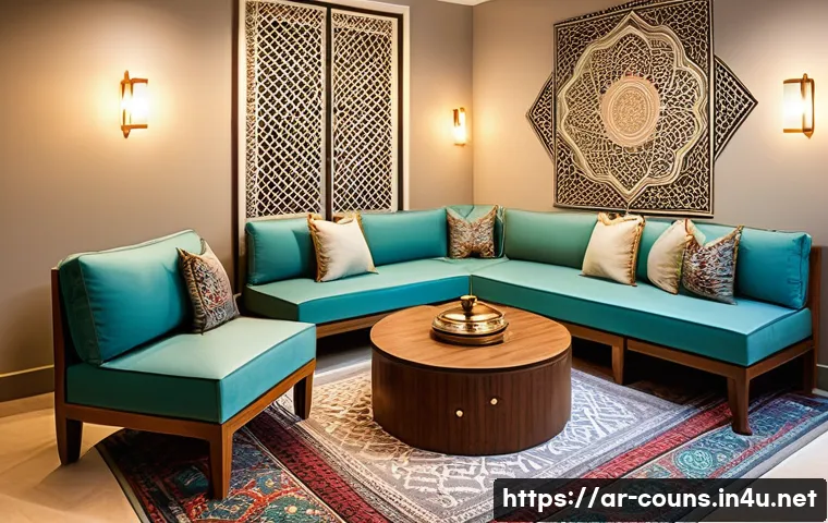 상담심리사와 정신건강 문제의 연계성 - A warm and inviting therapy room designed for Arabic-speaking clients, featuring traditional Middle ...