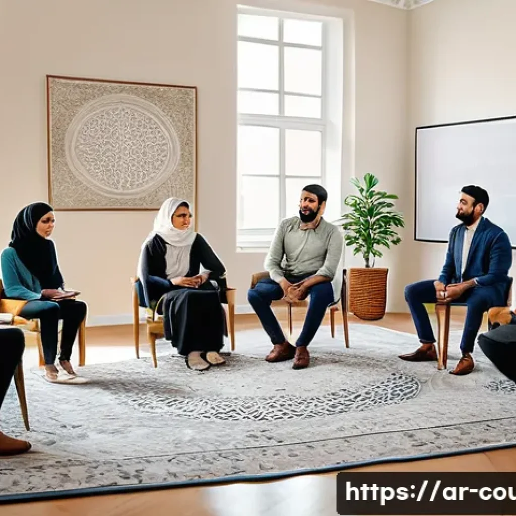 상담심리사와 관련된 필수 워크숍 - A professional Arabic-speaking psychotherapist conducting a workshop on nonverbal communication skil...