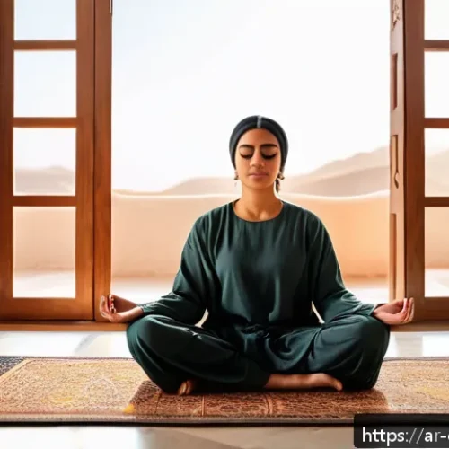 Home 33 상담심리사로 일하면서 배우는 점 - A serene Middle Eastern woman sitting cross-legged on a traditional Persian rug in a softly lit room...
