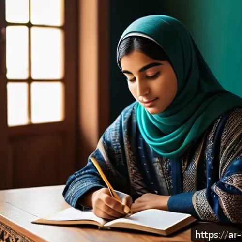 Home 32 상담심리사로서 블로그 콘텐츠 작성 팁 - A warm, inviting scene of an Arab teenager sitting comfortably in a modern, softly-lit room decorate...