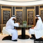 Home 23 상담심리사로서 직업 윤리 준수 방법 - A professional Middle Eastern counselor and client sitting across from each other in a modern, warml...